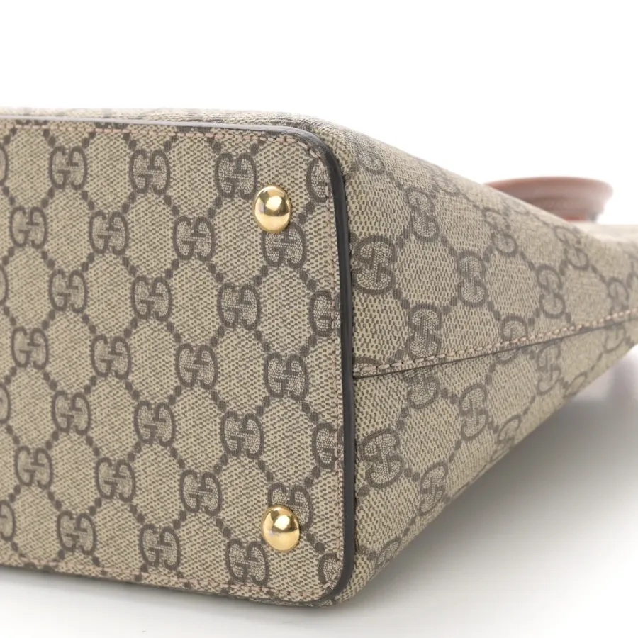 Gucci Medium Zip Top Tote Beige GG Supreme Monogram Canvas Gold Hardware
