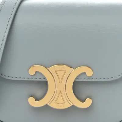 Celine Mini Triomphe Bag Soft Blue Shiny Calfskin Leather Gold Hardware