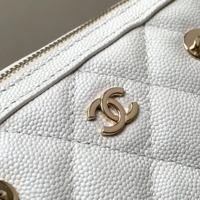 Chanel Quilted Caviar Leather White / Light apricot color Crossbody Bags