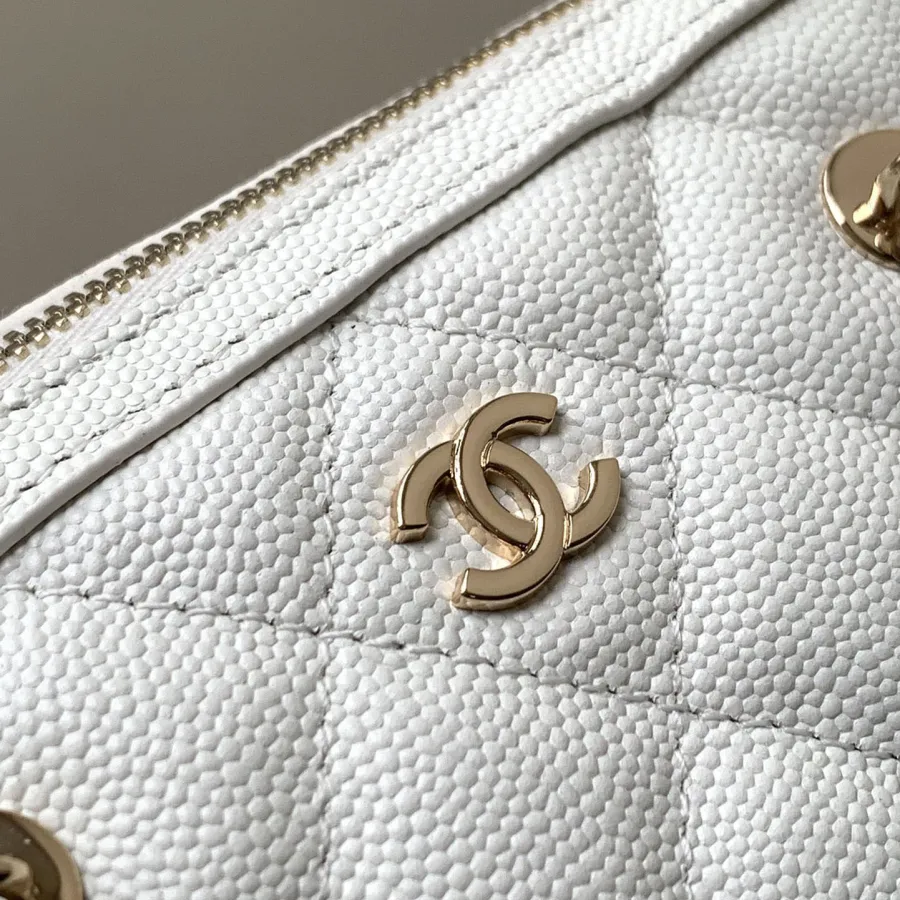 Chanel Quilted Caviar Leather White / Light apricot color Crossbody Bags