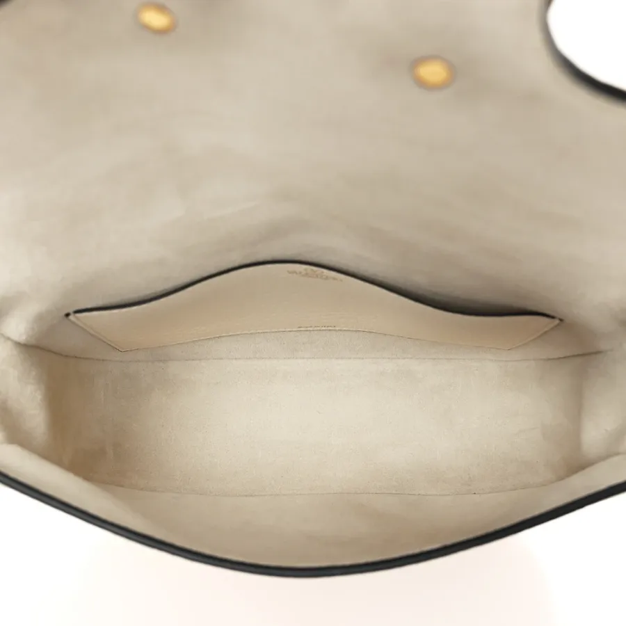 Valentino Garavani Small VLogo Top Handle Shoulder Bag Ivory Pebbled Calfskin Leather Incognito Hardware