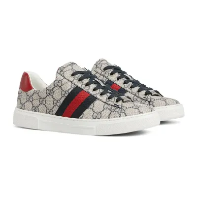 Gucci Ace series grey canvas sneakers woven fabric women's sports shoes