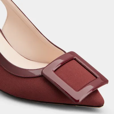 Roger Vivier Viv' In The City Slingback Pumps High Heels In Red Grosgrain With Covered Buckle (Heel Height 6.5cm)