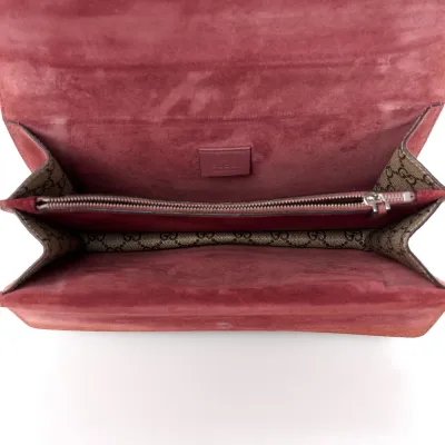 Gucci Small Blooms Dionysus Shoulder Bag Beige Multicolor / Dry Rose GG Supreme Monogram Canvas Aged Silver Hardware