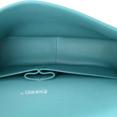 Chanel Double Flap Jumbo Turquoise Quilted Lambskin Leather Silver Hardware