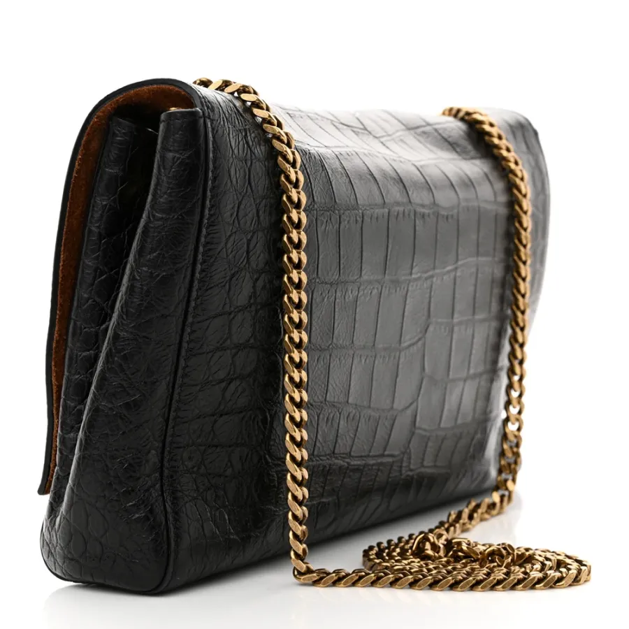 Saint Laurent Medium Kate Satchel Black Reversible Embossed Monogram Calfskin & Crocodile Leather Aged Gold Hardware