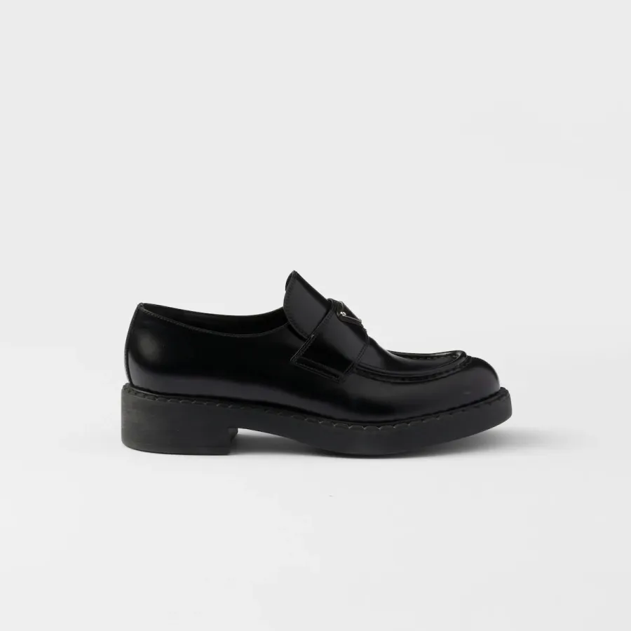 PRADA Black Chocolate shiny leather loafers