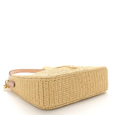 Prada Mini Effect Crochet Re-Edition 2000 Shoulder Bag Naturale Yarn Raffia Gold Hardware