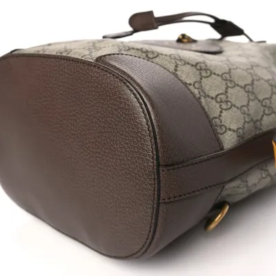 Gucci Medium Neo Vintage Drawstring Bucket Backpack New Acero Crop GG Supreme Monogram Canvas Gold Hardware