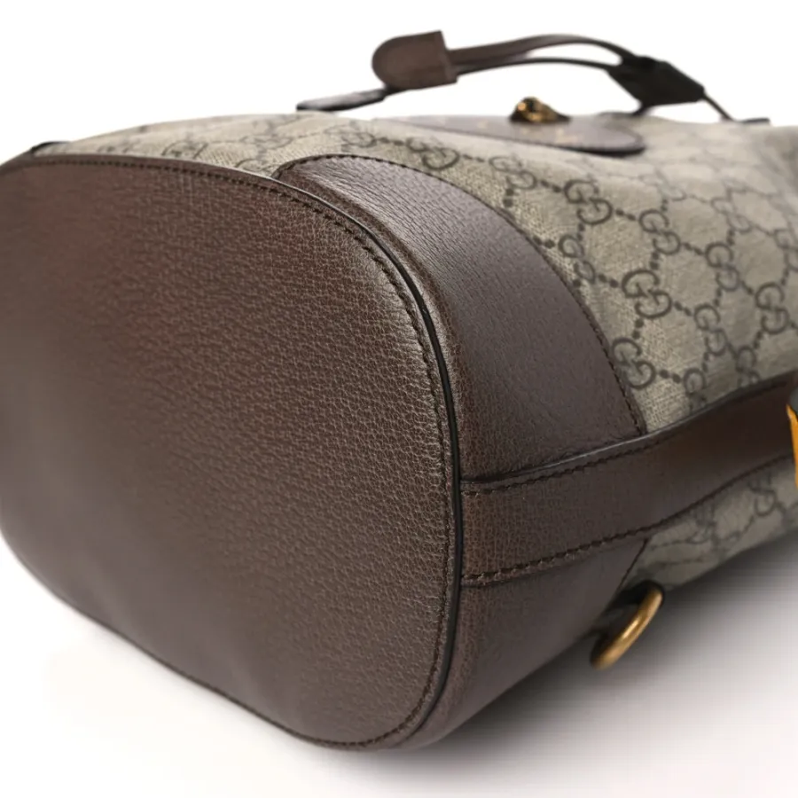 Gucci Medium Neo Vintage Drawstring Bucket Backpack New Acero Crop GG Supreme Monogram Canvas Gold Hardware