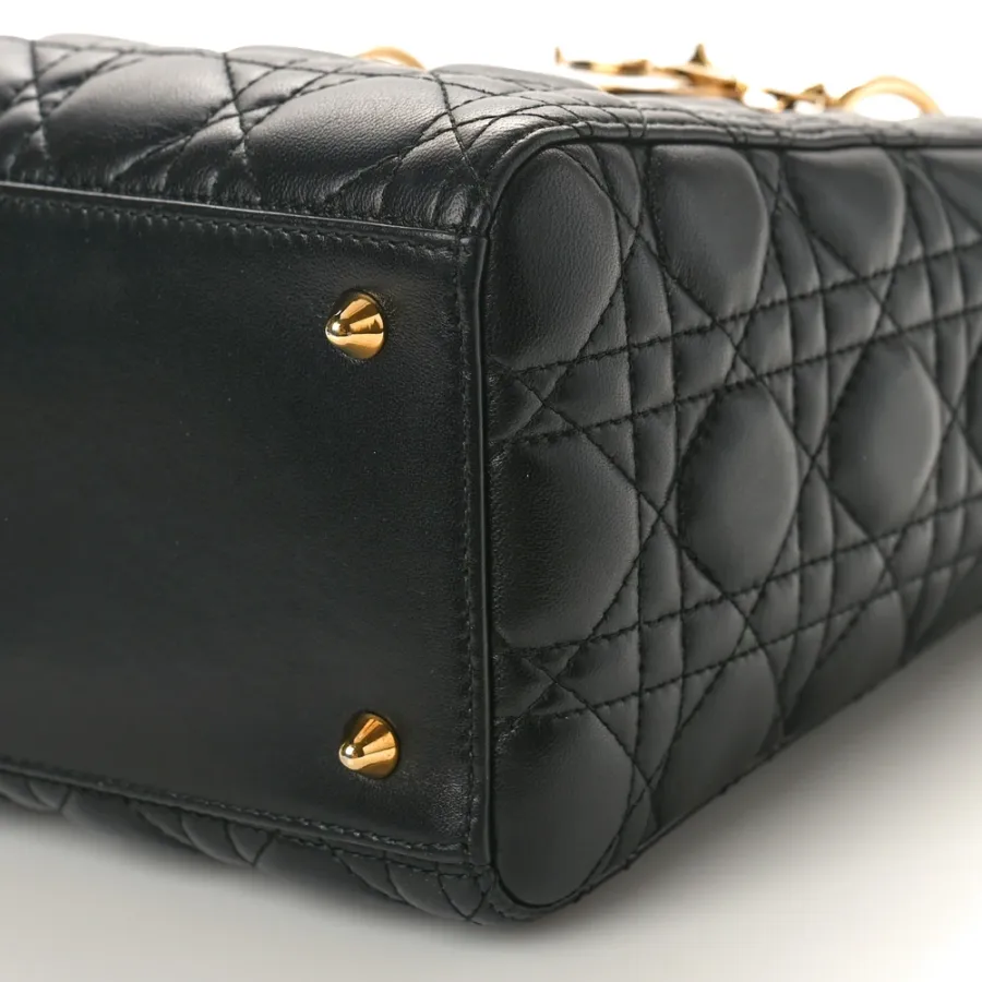 Dior Medium Lady Dior Black Cannage Lambskin Leather Gold Hardware