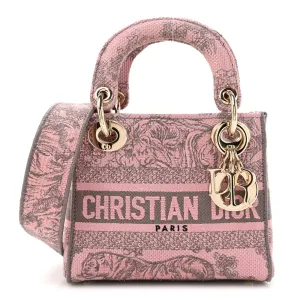 Dior Mini Toile De Jouy Lady D-Lite Grey/Pink Embroidered Canvas Gold Hardware