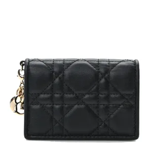 Dior Small Lady Dior Flap Card Holder Black Cannage Lambskin Leather Gold Hardware