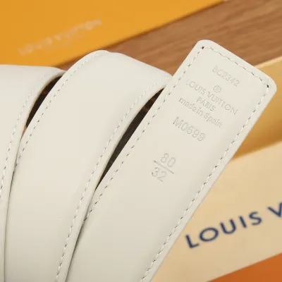 Louis Vuitton Women's Pretty LV Reversible Belt In White/Black Calfskin And Monogram Canvas With Gold/Silver/Black Hardware 30mm