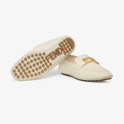 FENDI White leather loafers