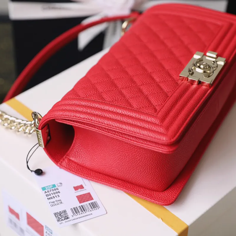 Chanel Lleboy Red Quilted Caviar Leather Shoulder Bags Crossbody Bags