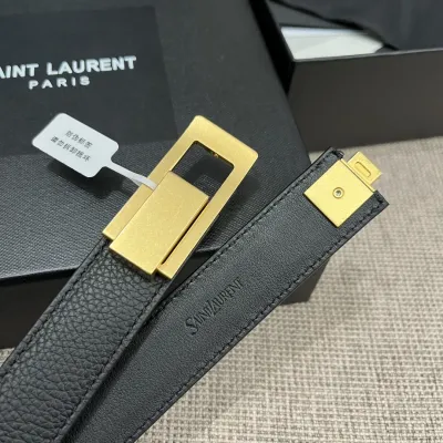 Saint Laurent Charniere Buckle Belt In Black/Burgundy Smooth Calfskin With Gold Hardware 30mm
