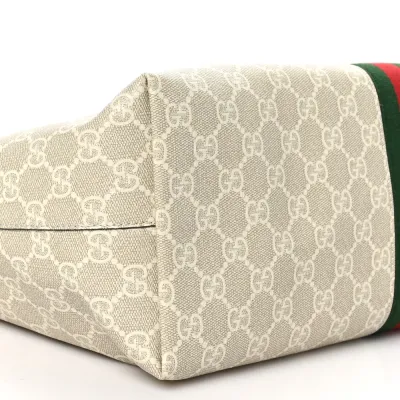 Gucci Medium Ophidia Shopping Tote Beige / Mystic White / Oatmeal GG Supreme Monogram Coated Canvas & Textured Dollar Calfskin Leather Gold Hardware