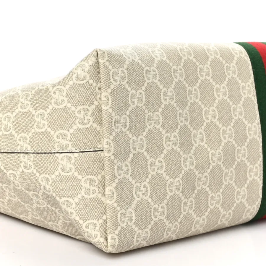 Gucci Medium Ophidia Shopping Tote Beige / Mystic White / Oatmeal GG Supreme Monogram Coated Canvas & Textured Dollar Calfskin Leather Gold Hardware
