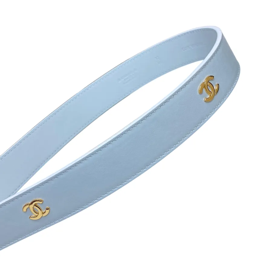 Chanel Women's Pearls CC Belt In Blue/Black/White Lambskin With Gold/Silver Hardware