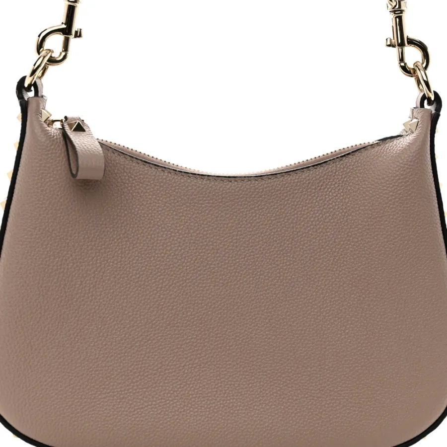 Valentino Garavani Mini Rockstud Hobo Poudre Grainy Calfskin Leather Gold Hardware