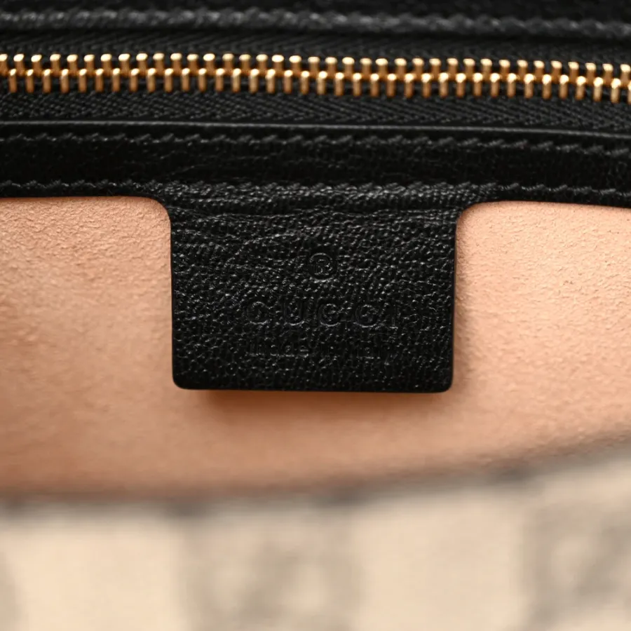 Gucci Small Padlock Messenger Shoulder Bag Beige/Black GG Supreme Monogram Canvas & Calfskin Leather Gold Hardware