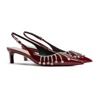 Gucci red pointed heels crystal high heels shoes Rear lace up high heels