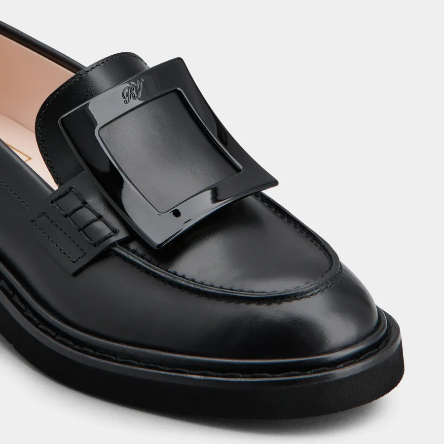 Roger Vivier Viv' Rangers Loafers In Black Leather With Lacquered Metal Buckle (Heel Height 2.5cm)