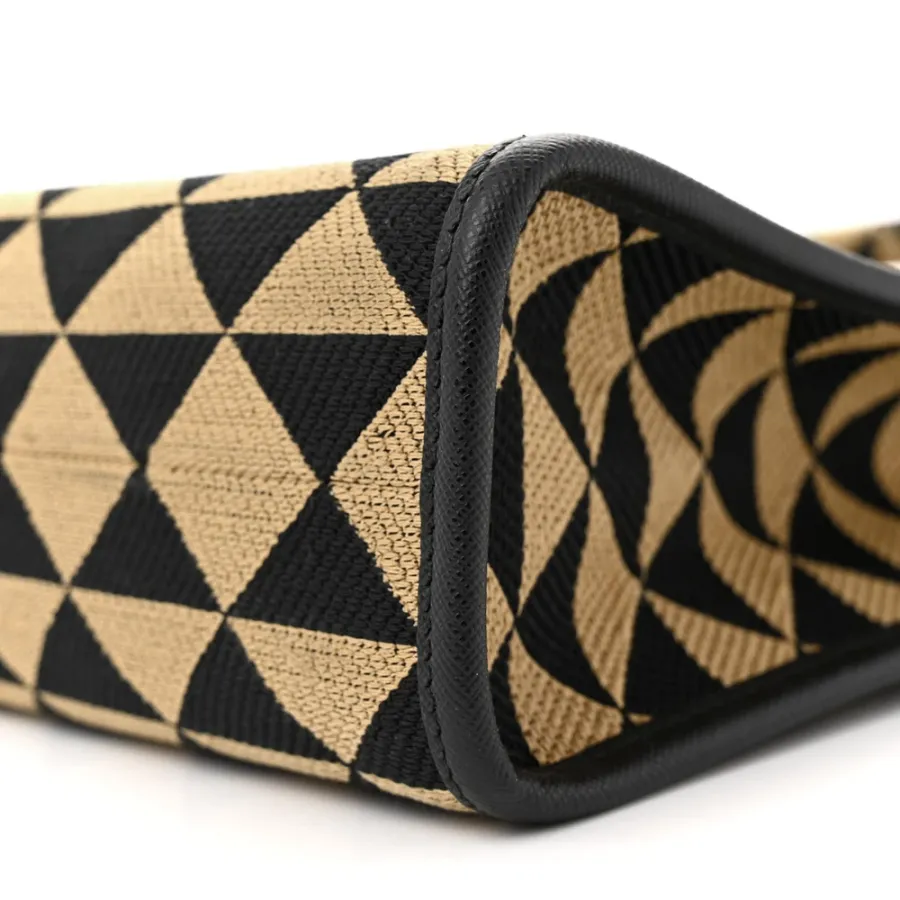 Prada Small Triangolo Symbole Embroidered Tote Black and Corda Jacquard Saffiano Leather Gold Hardware