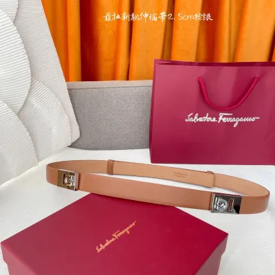 Ferragamo Women's Extendable Hug Belt In Brown/Black Calfskin With Gold/Silver Hardware 25mm