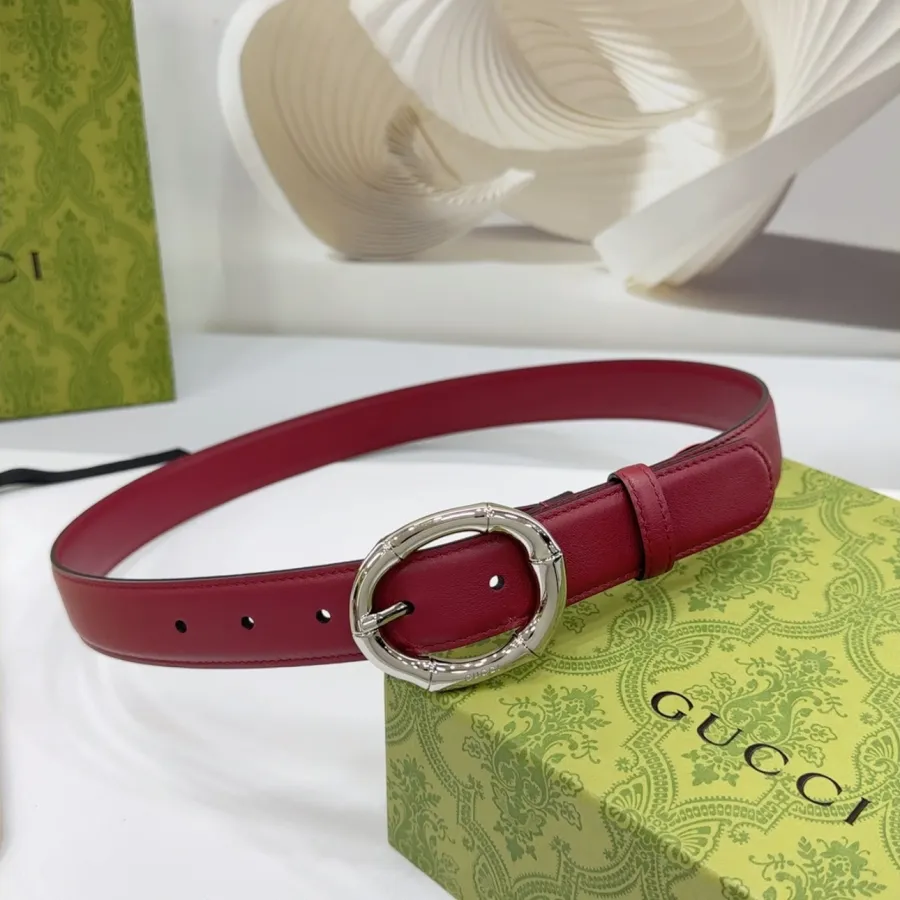 Gucci Women's Round Bamboo Buckle Belt In Black/Red/White/Brown/Coffee Smooth Calfskin With Gold/Silver Hardware 30mm