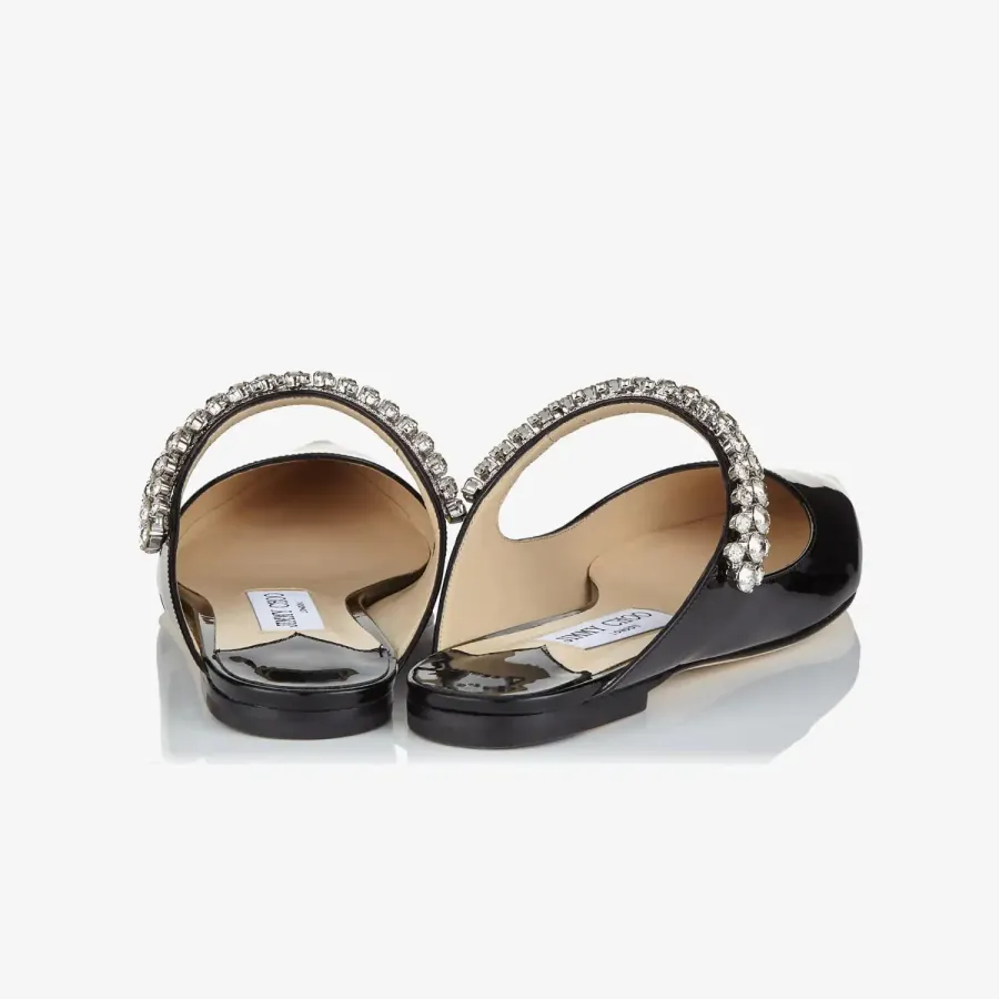 JIMMY CHOO Crystal arch lace black patent leather Muller shoes slippers