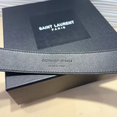 Saint Laurent GIO Belt In Black Box Calfskin With Gold/Silver Hardware 30mm