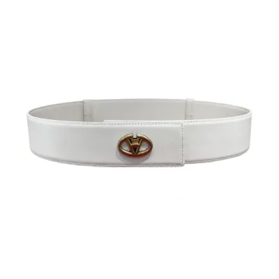 Valentino V Logo Signature Buckle Belt In Black/White/Brown Calfskin With Gold/Silver Hardware 50mm