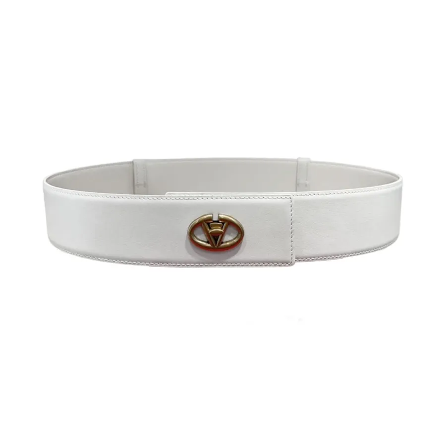 Valentino V Logo Signature Buckle Belt In Black/White/Brown Calfskin With Gold/Silver Hardware 50mm
