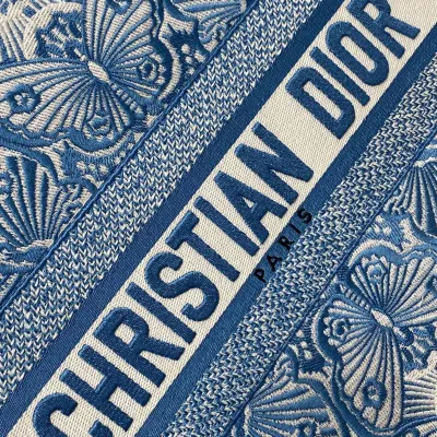 Dior Medium Dior Book Tote In Celestial Blue and White D-Butterfly Paisley Embroidery
