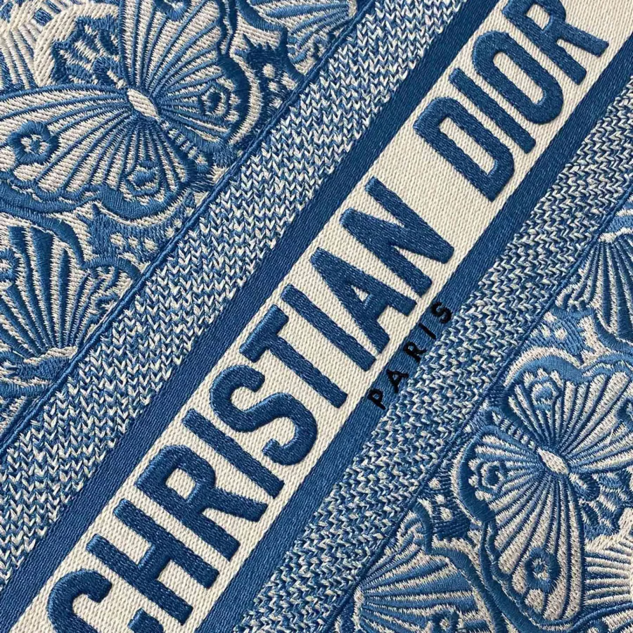 Dior Medium Dior Book Tote In Celestial Blue and White D-Butterfly Paisley Embroidery