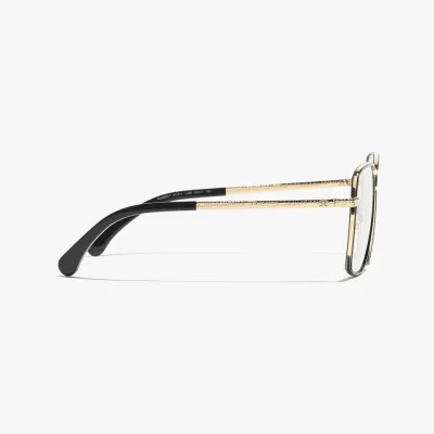 CHANEL square frame glasses black gold color size 57口16-145