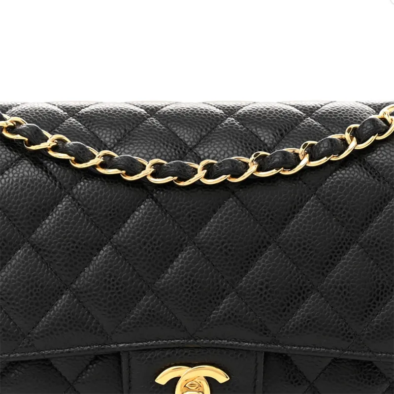 Chanel Double Flap Caviar Black Designer Handbags