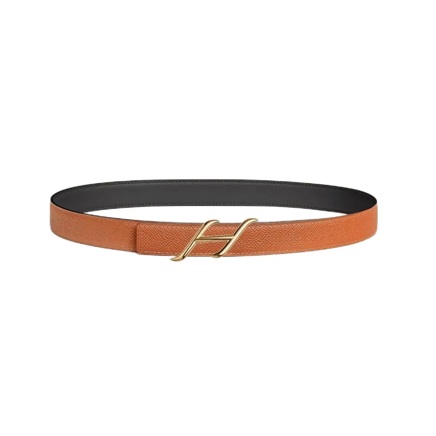 Hermès Women' s HDN Buckle Reversible Belt In Orange/Brown/Etoupe/Black Calfskin With Gold/Silver Hardware 24mm