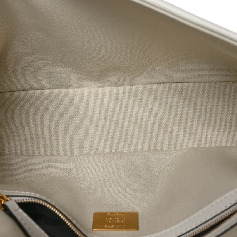 Fendi Extra Strap FF Embroidered Baguette White Ice Canvas & King Vitello Leather Gold Hardware