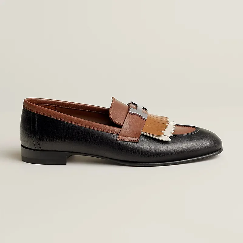 HERMES Royal Brown and  Black  Loafers