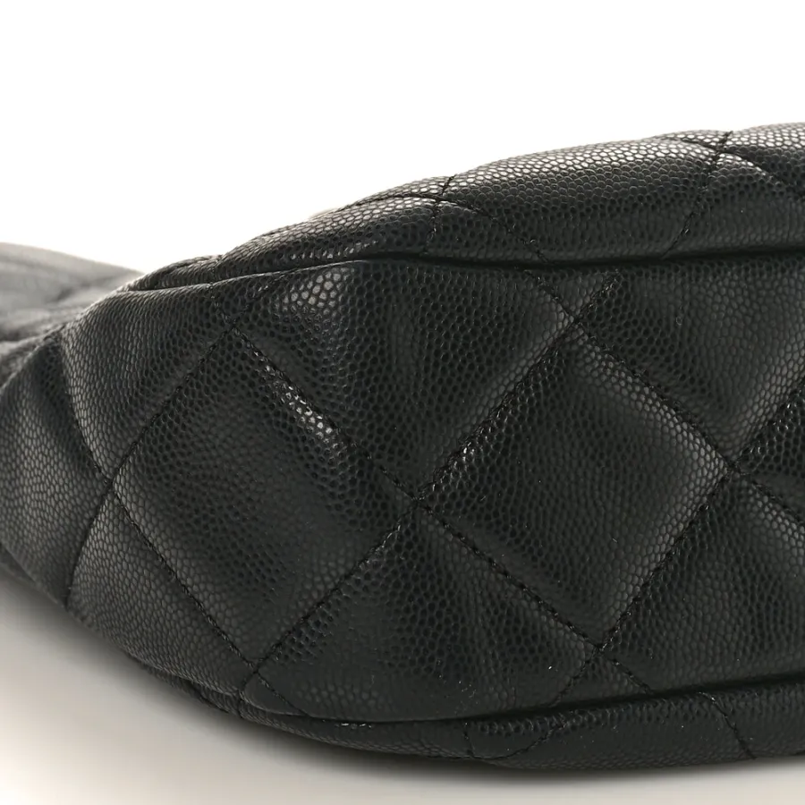 Chanel Twist Your Buttons Hobo Medium Black Quilted Caviar Leather Aged Gold Hardware