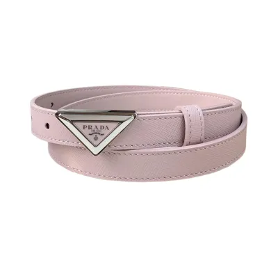 Prada Women' s Triangled Buckle Belt In Brown/Pink/White Calfskin With Gold/Silver Hardware 20mm