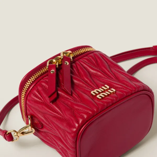 Miu Miu Quilted Lambskin Leather Red Bucket Bags - Image 5