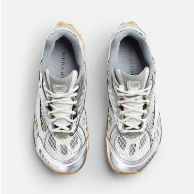 Bottega Veneta Orbit Sneakers In Silver/White Technical Fabric And Mesh Lace-Up Sneaker