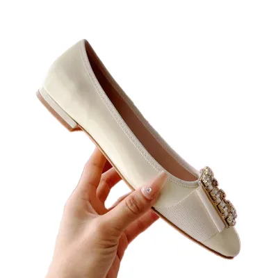 Roger Vivier Très Vivier Ballerinas Flat Shoes In White/Black/Red/Silver Patent Leather With Crystal Buckle (Heel Height 0.5cm)