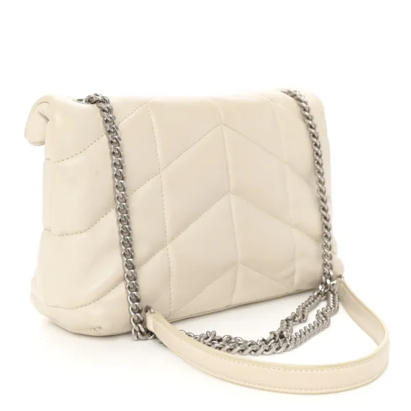 Saint Laurent Mini Loulou Chain Satchel Crema Soft Quilted Puffer Monogram Lambskin Leather Silver Hardware - Image 3