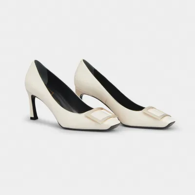 Roger Vivier Trompette Pumps High Heels In White Calfskin Leather With Metal Buckle (Heel Height 7cm)
