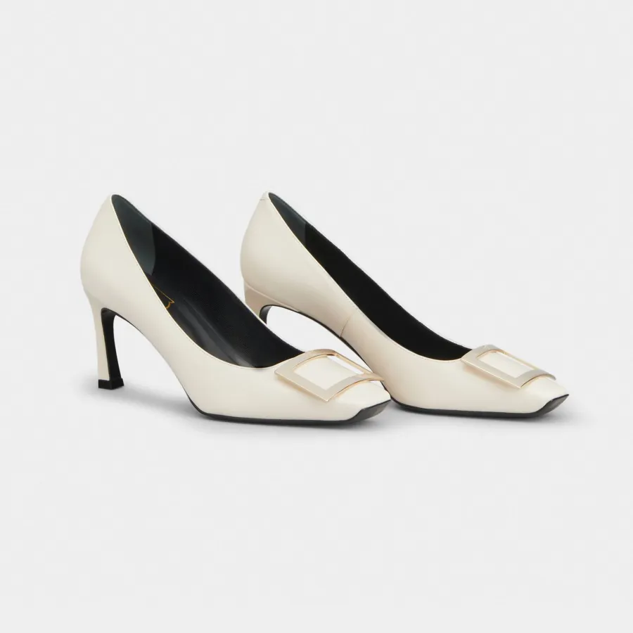 Roger Vivier Trompette Pumps High Heels In White Calfskin Leather With Metal Buckle (Heel Height 7cm)